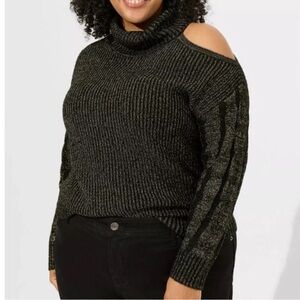 Torrid black & gold Lurex cable knit pullover turtleneck sweater Size 3 3X 22-24